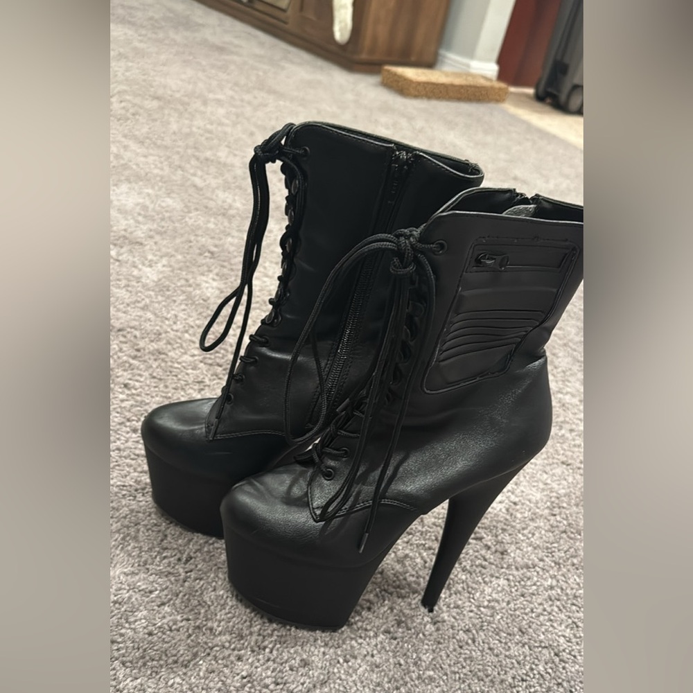 Black Platform Lace-Up Boots